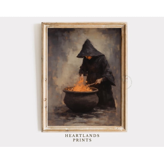 Kna Prints - 1 Pc Poster Printable Cauldron Artwork Of A Halloween Witch Wall Art Print, Halloween Decor, Portrait Of Witch With A Cauldron, Instant, UNFRAMED-12x18