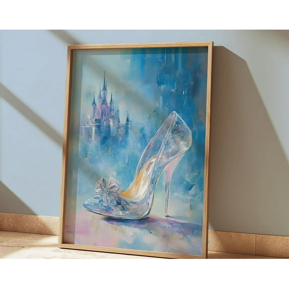 Kna Prints - 1 Pc Poster Printable Cinderella Glass Slipper Original Oil Paint Style Art Print, Princess Wall Art Instant For Girl'S Bedroom Nursery, UNFRAMED-8x12