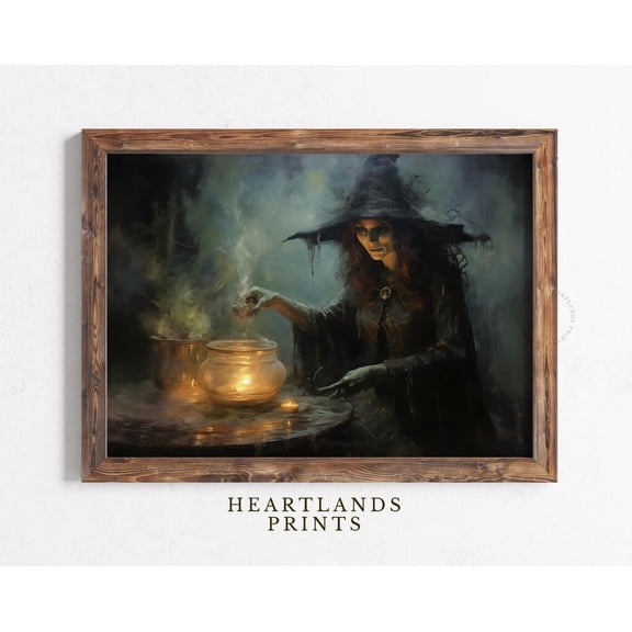 Kna Prints - 1 Pc Poster Printable Witch Artwork Cauldron Halloween Wall Art Print, Halloween Decor, Landscape Of A Witch With A Cauldron, Instant, UNFRAMED-24x36