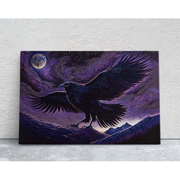 Kna Prints - 1 Pc Poster Raven Purple, Night Sky, Abstract Surreal,, Large Print, Celestial Crow, Bird Painting, Bird Portrait, Moody, Inspiring, Dark, UNFRAMED-16x24