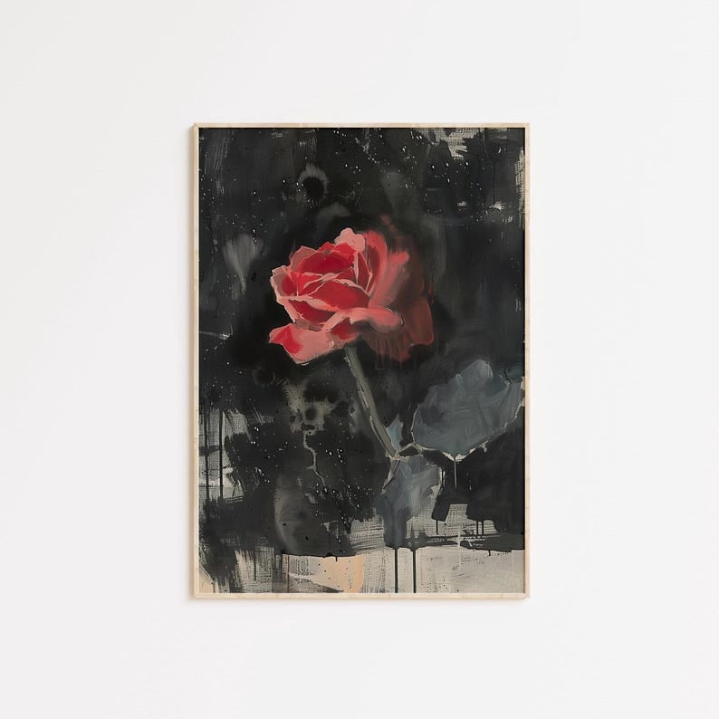 Kna Prints - 1 Pc Poster Red Rose Printable Wall Art Moody Floral ...