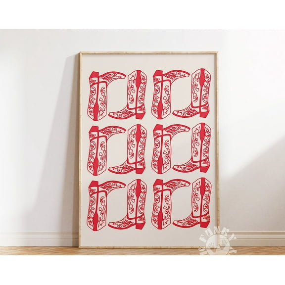 Kna Prints - 1 Pc Poster Red Western Cowgirl Boots Art Print, Retro Western Aesthetic, Rodeo Art, Red Cowboy Boots, College Dorm Room Decor, Digital Print Wall Art, UNFRAMED-8x12
