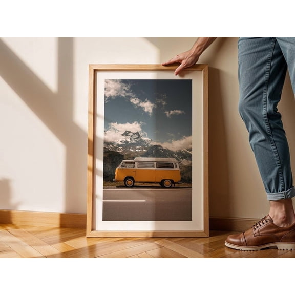 Kna Prints - 1 Pc Poster Retro Camper Van Print Travel Snapshot Motains Art Wall Decor Yellow Camper Van Travel Wall Art Gift For Traveler Outdoorsy Rustic Scenery, UNFRAMED-8x12