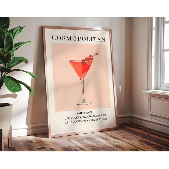 Kna Prints - 1 Pc Poster Retro Cosmopolitan Cocktail Moted Stylish Home Bar Decor, UNFRAMED-24x36