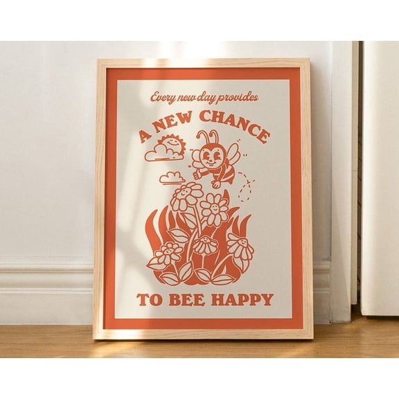 Kna Prints - 1 Pc Poster Retro Honey Bee Wall Print, Bumble Bee Print, Positivity Quote Art, Retro Illustration, A3 A4 A2 Prints, Burnt Orange, Pink, , , UNFRAMED-24x36