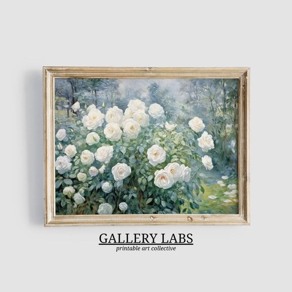 Kna Prints - 1 Pc Poster Rose Garden Cottage Core Decor Able White Rose Print Moody Floral Decor Farmhouse Wall Art Botanical Print Wall Art, UNFRAMED-24x36