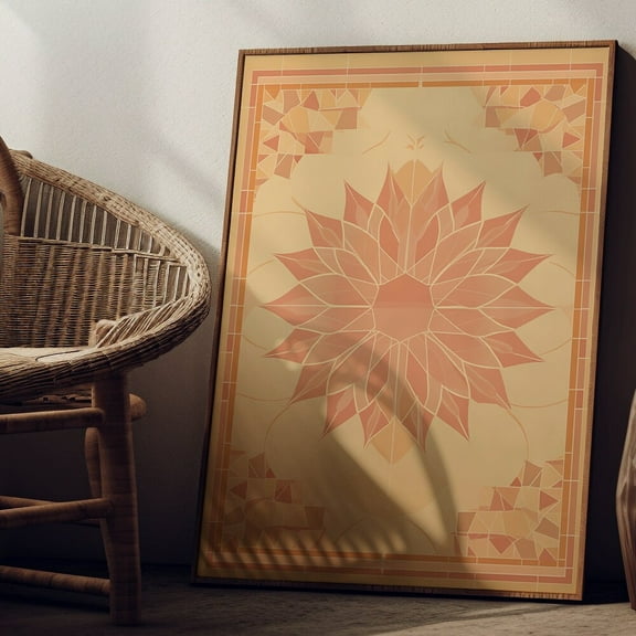 Kna Prints - 1 Pc Poster Rust Sun Folk Illustration Print, Geometric Art, Spiritual Mystical Artwork Mystic Vintage Boho Bedroom Decor, Indian Calming Neutral Poster, UNFRAMED-12x18