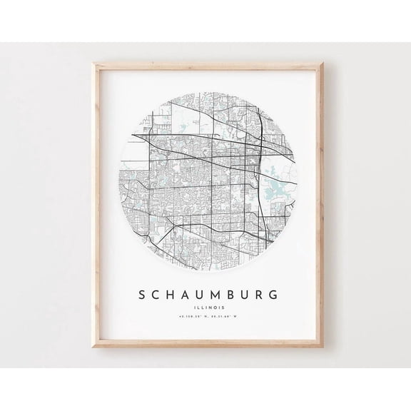 Kna Prints - 1 Pc Poster Schaumburg Map Print, Schaumburg Map City Wall Art, Il Road Map, Illinois Print Street Map Decor, Office Gift, L1066V4, UNFRAMED-8x12