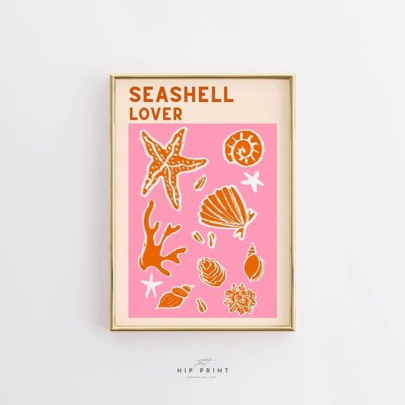 Kna Prints - 1 Pc Poster Seashell Lover Wall Art, Preppy Beach Shell Print, Summer Ocean Poster, Coral Coastal Decor, Pink Sea Life Illustration, UNFRAMED-12x18