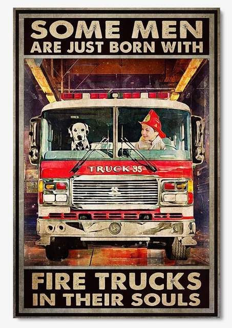 Kna Prints - 1 Pc Poster Some Men Are Born With Firetrucks In Souls Inspiration Wall Art Gift For Fire Unframed 24x36