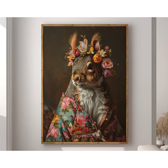 Kna Prints - 1 Pc Poster Squirrel Maximalist Eclectic Animal Portrait Print Fky Animal Decor Colorful Altered Painting Large Wall Art #2289 , UNFRAMED-24x36
