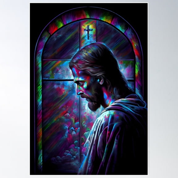 Kna Prints - 1 Pc Poster Stained Glass Blacklight Jesus Wall Art, Modern Wall Decor For Living Room Bedroom, Wall Art,, UNFRAMED-8x12