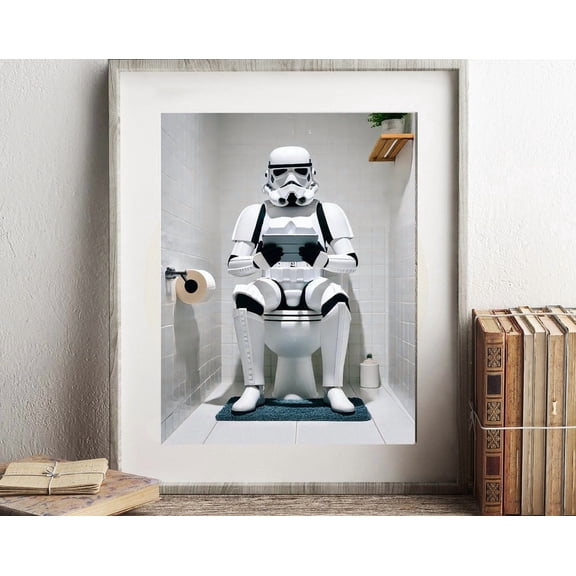 Kna Prints - 1 Pc Poster Star Wars Stormtrooper On The Toilet Art Print, Stormtrooper Art, Fny Bathroom Print, Fny Bathroom Decor, Star Wars Bathroom Wall Art, UNFRAMED-8x12