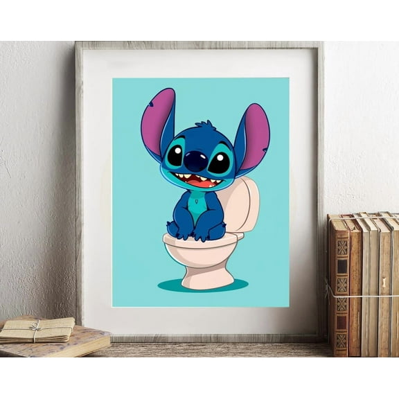 Kna Prints - 1 Pc Poster Stitch Sitting On The Toilet Art Print Disney Bathroom Wall Decor Fny Bathroom Art Cute Bathroom Decor Stitch Bathroom Wall Art, UNFRAMED-8x12