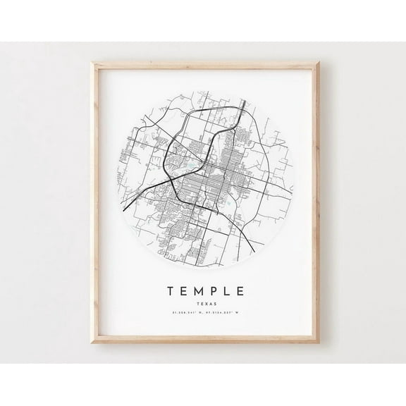 Kna Prints - 1 Pc Poster Temple Map Print, Temple Map City Wall Art, Tx Road Map, Texas Print Street Map Decor, Office Gift, L867V4, UNFRAMED-24x36