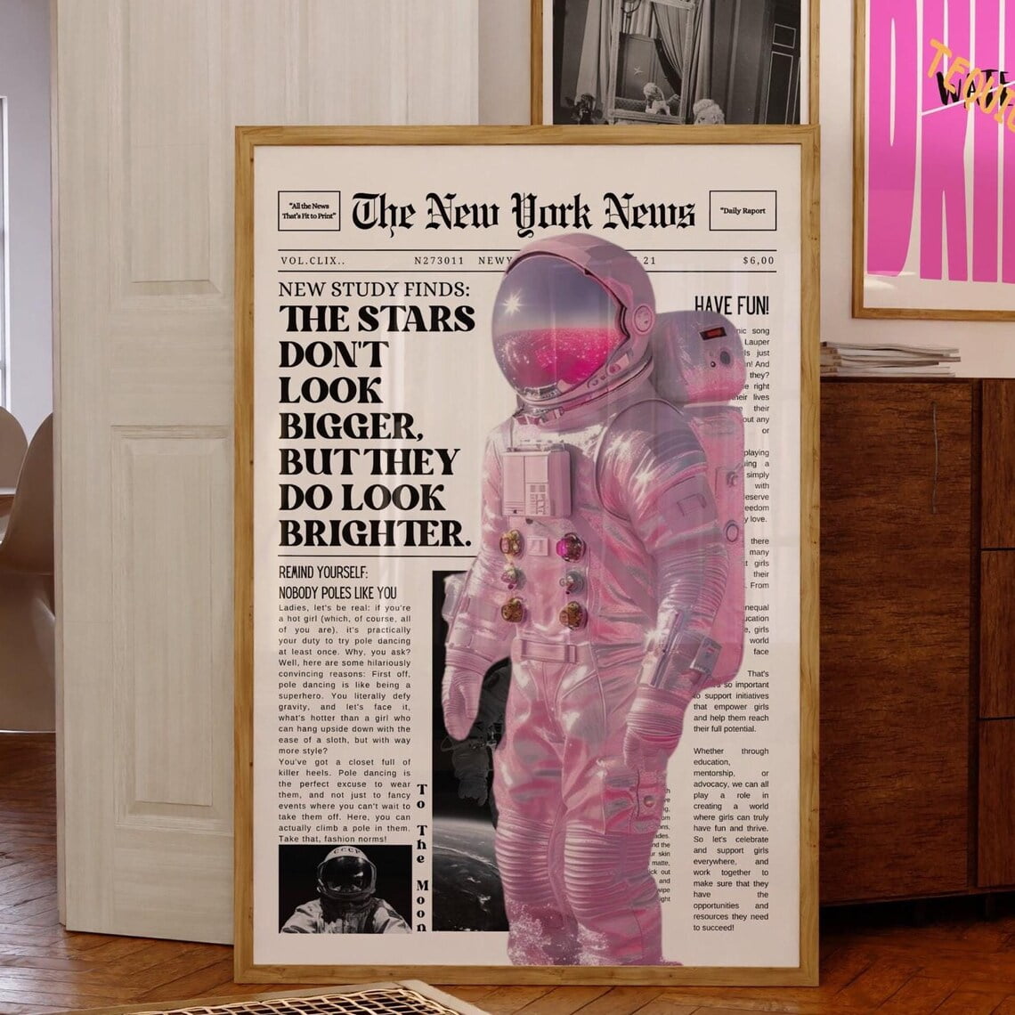 Kna Prints - 1 Pc Poster Trendy Newspaper Print, Pink Astronaut , Fky ...