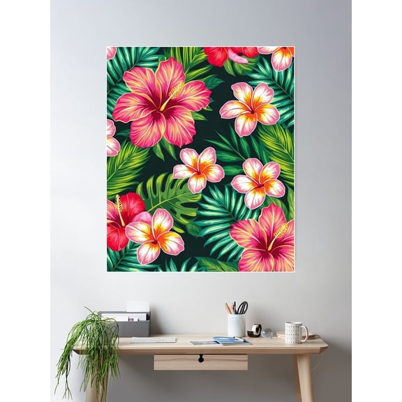 Kna Prints - 1 Pc Poster Tropical Flower Garden Pattern | Vibrant Hibiscus Floral, UNFRAMED-12x18