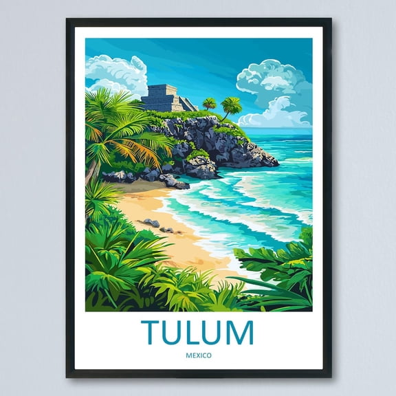 Kna Prints - 1 Pc Poster Tulum Travel Poster Mexico Wall Art Coastal Ruins Beach View Illustration Tropical Decor Tulum Gift Souvenir Scene, UNFRAMED-24x36