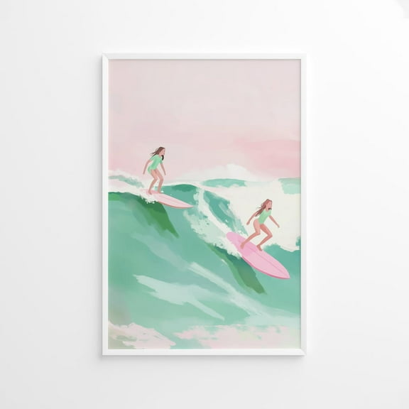 Kna Prints - 1 Pc Poster Tween Surfer Girl , Coastal Teen Wall Art Print, Pink Summer Beach House Decor, Colorful Pastel Kidã¢Â‚¬Â„¢S Room Art, Surfing Decor For Living Room Bedroom,, UNFRAMED-8x12
