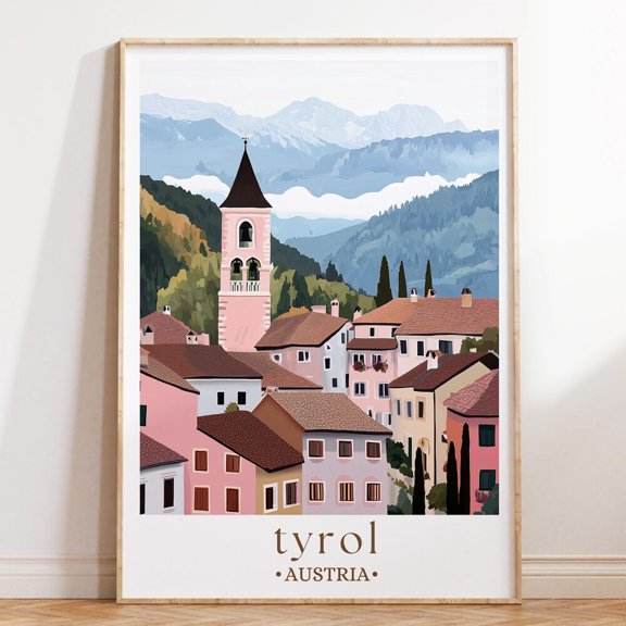 Kna Prints - 1 Pc Poster Tyrol Austria Wall Art, Alpine Landscape Print, Illustrated Mountain Travel Poster, UNFRAMED-8x12