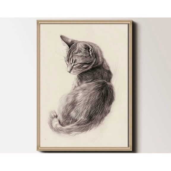 Kna Prints - 1 Pc Poster Vintage Cat Drawing Print , Black And White Cat Sketch, Minimalist Cat Art Print, Printable Cat Etching 138, UNFRAMED-16x24
