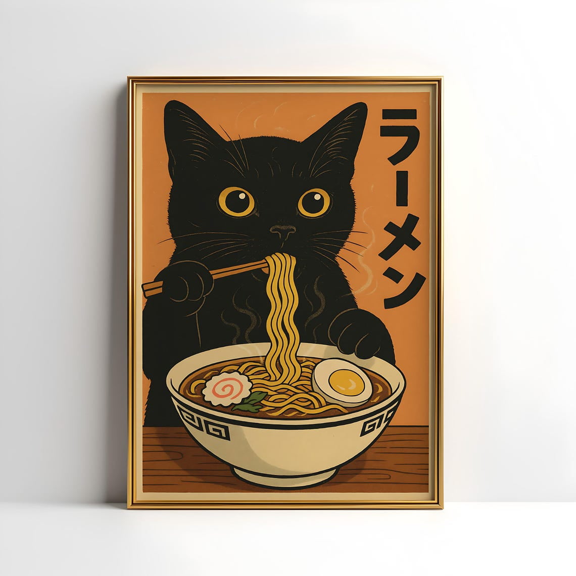 Kna Prints - 1 Pc Poster Vintage Cat Eating Ramen , Fny Black Cat Wall ...
