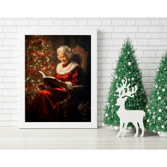 Kna Prints - 1 Pc Poster Vintage Christmas Mrs. Claus Reading Illustration Art Print, Vintage Christmas, Christmas Wall Decor, Christmas Wall Art, UNFRAMED-8x12