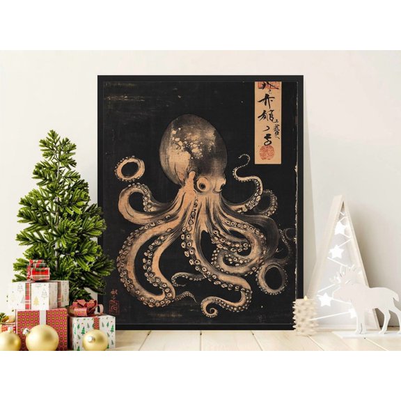 Kna Prints - 1 Pc Poster Vintage Octopus Art , Japanese Ukiyo-E Print, Sea Creature Wall Decor, Antique Nautical Artwork, Seafood Illustration Decor For Living Room Bedroom,, UNFRAMED-8x12