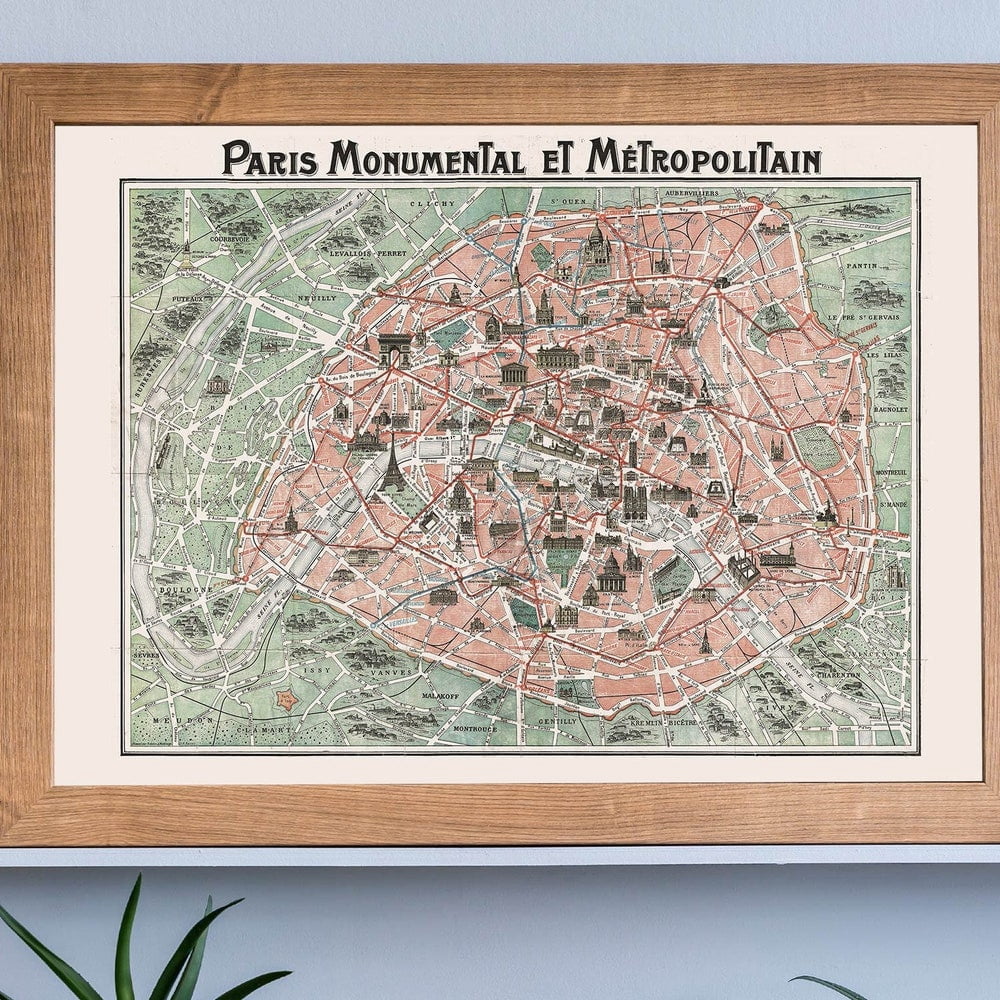 Kna Prints - 1 Pc Poster Vintage Old Map Of Paris Metro Print, Antique ...