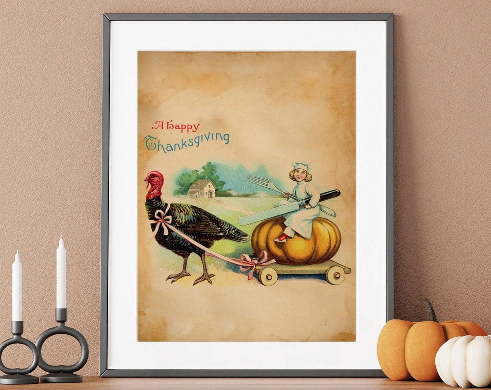 Kna Prints - 1 Pc Poster Vintage Thanksgiving Woman Riding On Pumpkin ...