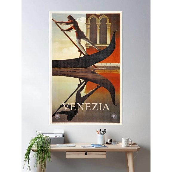Kna Prints - 1 Pc Poster Vintage Venice Italy Travel Advert, Gondola, UNFRAMED-8x12