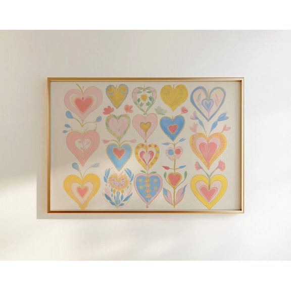 Kna Prints - 1 Pc Poster Wall Art, Hearts , Love , 70S Wall Print, Pink Wall Art, Vintage , Cottagecore Decor, Gift For Girlfriend, Bedroom Decor, UNFRAMED-24x36