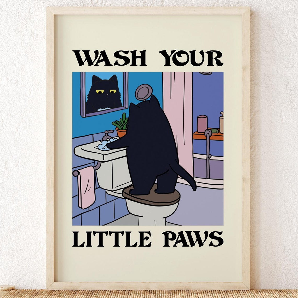 Kna Prints - 1 Pc Poster Wash Your Little Paws Cat , Kids Toilet ...
