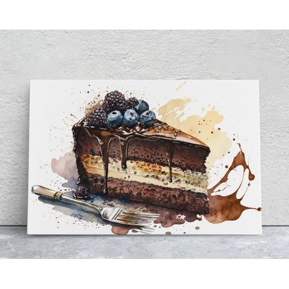 Kna Prints - 1 Pc Poster Watercolor Chocolate Cake, Dessert Art, Kitchen Wall Art, Dining Room Art, Large Print, Restaurant Print, Bakery Decor, UNFRAMED-8x12