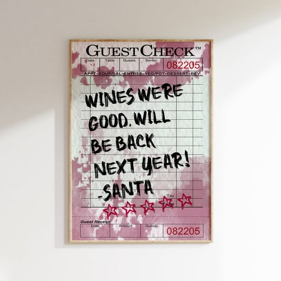 Kna Prints - 1 Pc Poster Wines Were Good Guest Check , Funny Christmas Decor, Santa Wall Art, Chirstmas Poster, Hoilday Decor, UNFRAMED-8x12