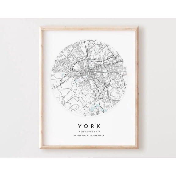 Kna Prints - 1 Pc Poster York Map Print, York Map City Wall Art, Pa Road Map, Pennsylvania Print Street Map Decor, Office Gift, L577V4, UNFRAMED-12x18