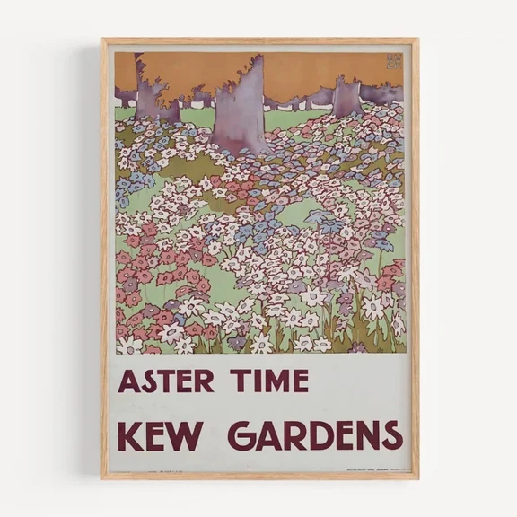 Kna Prints - 1 Pcs Poster 1920 Aster Time, Kew Gardens Edward Mcknight Kauffer Retro Vintage Train Poster, UNFRAMED-12x18