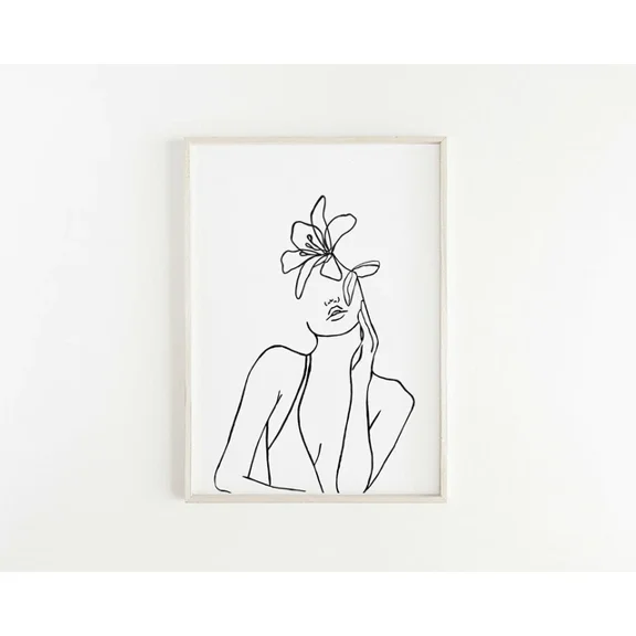 Kna Prints - 1 Pcs Poster Floral Woman Body Line Minimalist Line Art Print. Great Home Decor, UNFRAMED-12x18