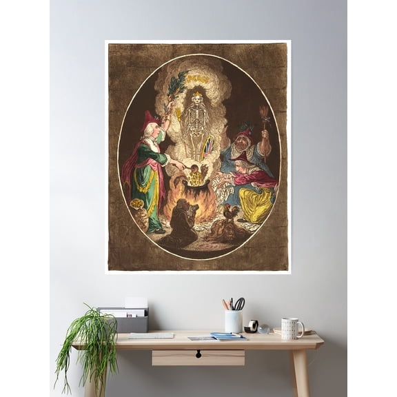 Kna Prints - A Phantasmagoria Scene Conjuring Up An Armed Skeleton Vintage Print For Home Decor, Living Room, Bedroom, Office, UNFRAMED-12x18