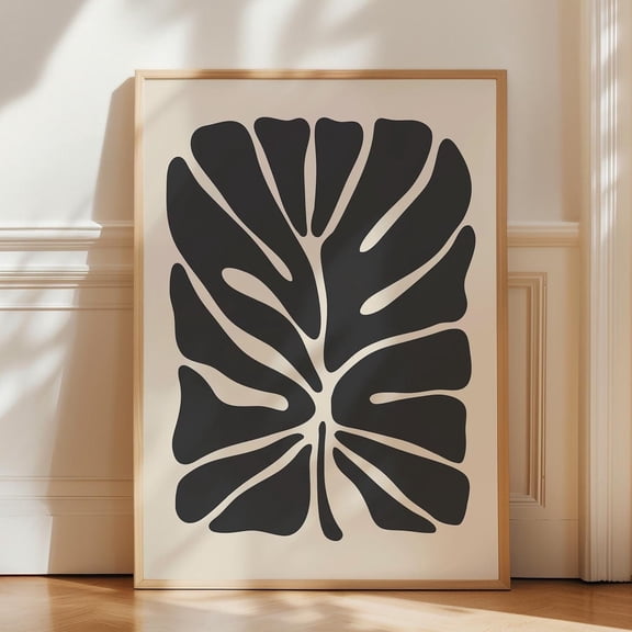 Kna Prints - Abstract Floral Wall Decor, Moody Botanical Art, Black Beige Organic Shape Floral Print, Mid Century Modern, Japandi Decor,, UNFRAMED-8x12
