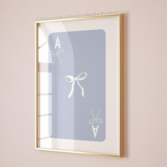 Kna Prints - Ace Of Bows Playing Card Coquette Poster, Blue Bows Print, Preppy Wall Art, Coastal Cowgirl, College Apartment Decor, Girly Room Aesthetic, UNFRAMED-8x12