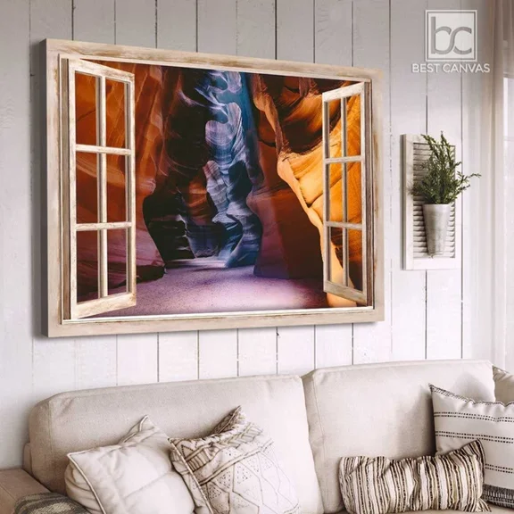 Kna Prints - Antelope Canyon Wall Art Antelope Landscape Through Rustic Window Wrapped Or For Home Decor, Living Room, Bedroom, Office, UNFRAMED-12x18