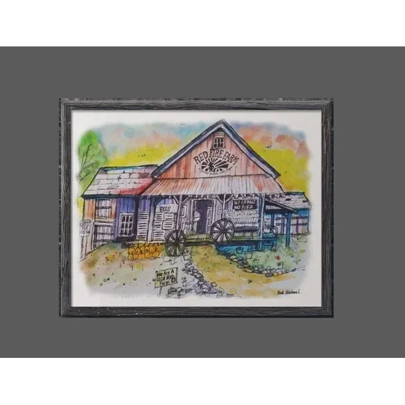 Kna Prints - Antique Barn Farm Watercolor Painting Sketch Red Fire Farm For Home Decor, Living Room, Bedroom, Office, UNFRAMED-8x12