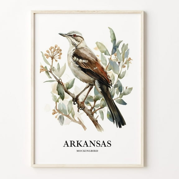 Kna Prints - Arkansas State Bird And Flower Poster Print, Arkansas Wall Art, Home Decor, Nature Illustration, State Art Unframed Poster, UNFRAMED-8x12