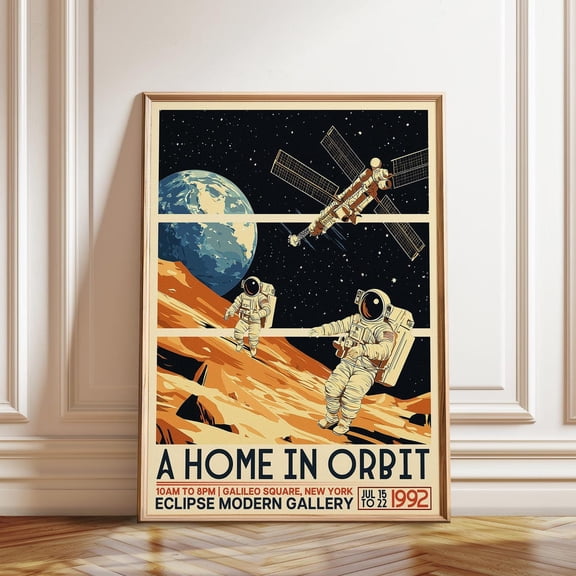 Kna Prints - Astronauts In Space Station Posterretro €Œa Home In Orbit†Art Print €“Earth View Outer Space Wall Artposter, Framed And Print ,Decor For Living Room Bedroom, UNFRAMED-8x12