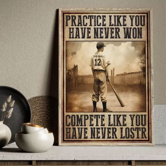Kna Prints - Baseball Practice Like You Have Never Won Poster Print Art Vintage Unframed For Home Decor, Living Room, Bedroom, Office, UNFRAMED-8x12