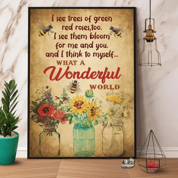 Kna Prints - Bee Flower What A Wonderful World Ecor Unframed Prints For Home Or Office, Perfect Gift For Everyone, UNFRAMED-16x24