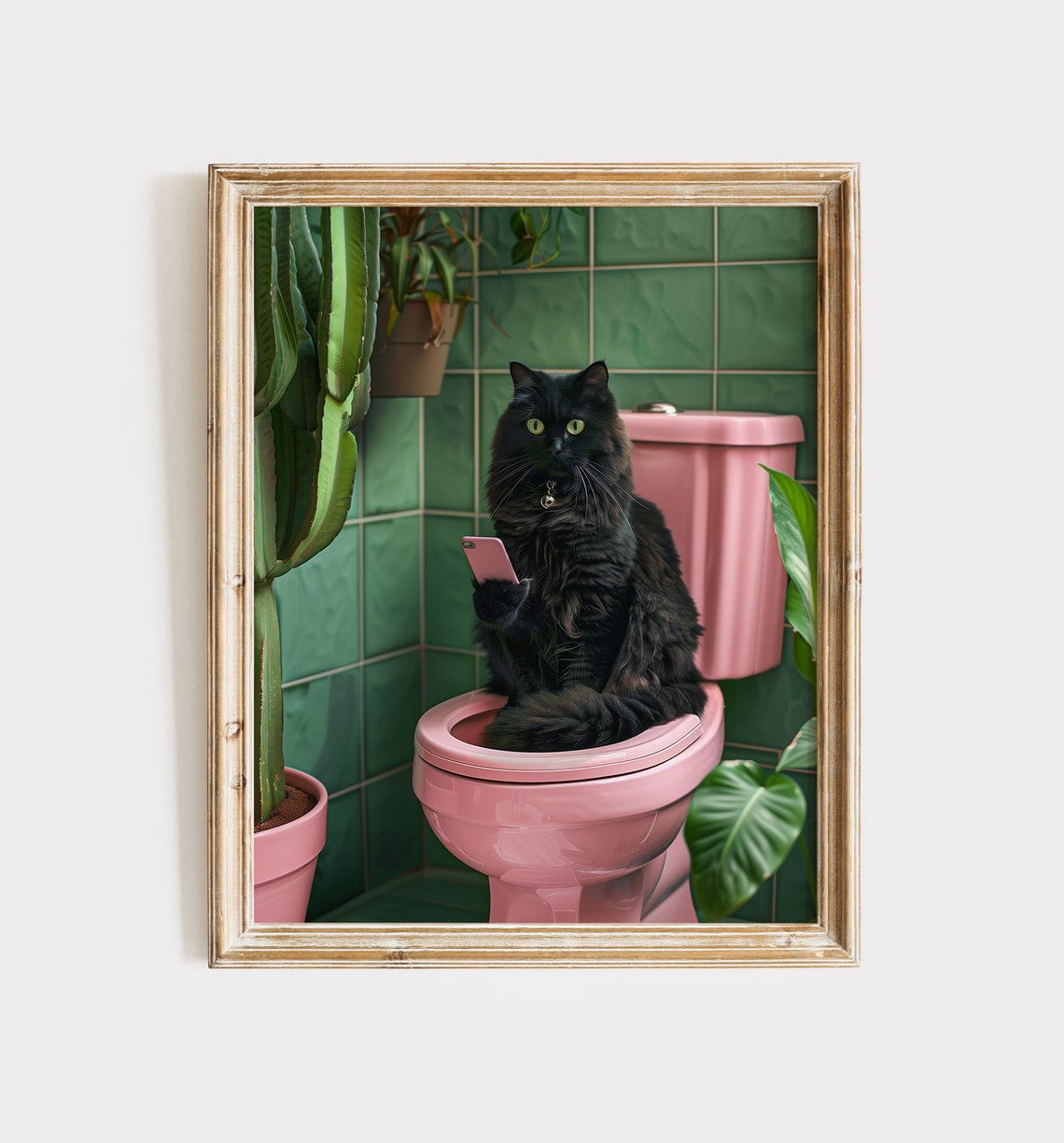 Kna Prints - Black Cat Painting Funny Bathroom Wall Art Black Cat Decor ...