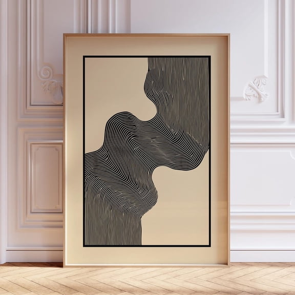 Kna Prints - Black Lines Mid Century Modern Wall Art, Neutral Home Decor Boho Wall Art, Abstract Living Room Wall Art, Wall Art Wall Art Decor For Home Office, UNFRAMED-8x12