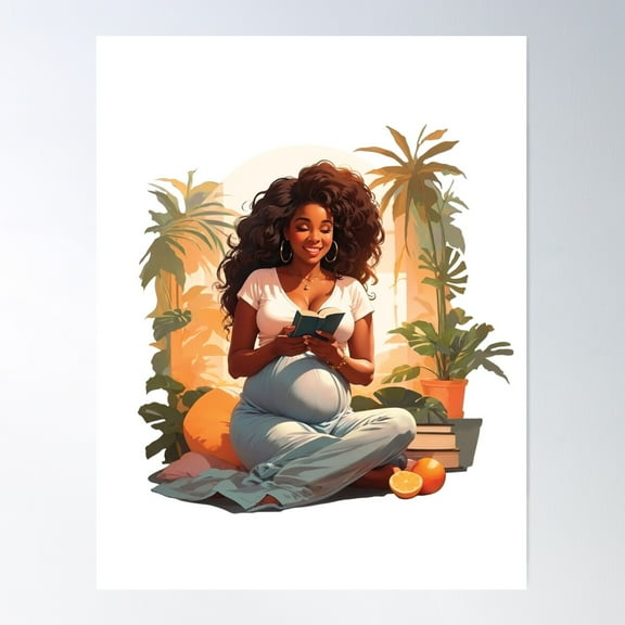 Kna Prints - Black Pregnant Woman Reading A Book For Kids Expecting A Baby Poster , UNFRAMED-16x24